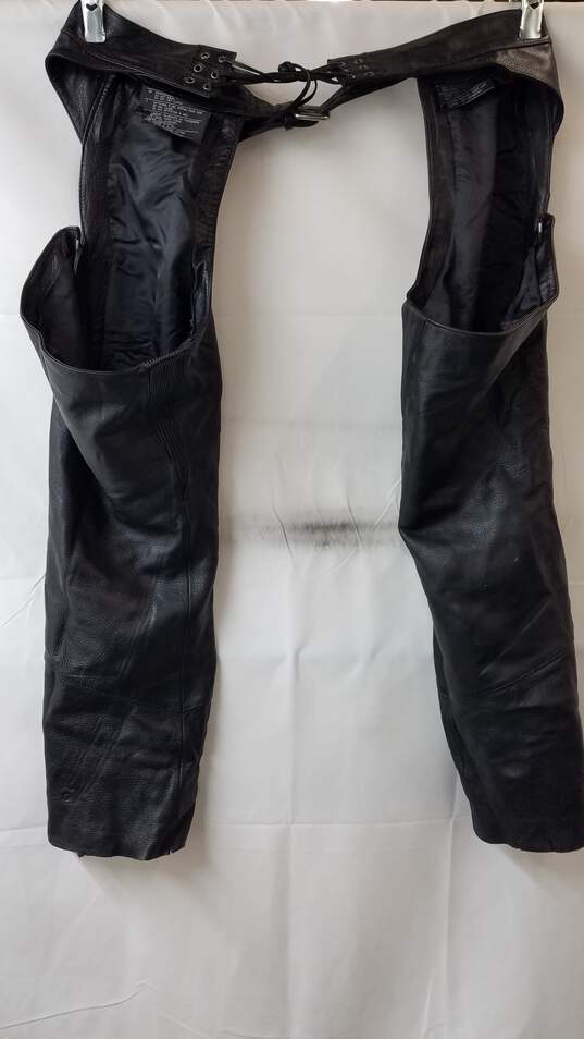 HARLEY DAVIDSON Deluxe Leather Chaps Mens XL Black Embossed Logo image number 1