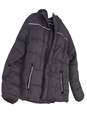 Womens Gray Long Sleeve Pockets Full Zip Winter Puffer Jacket Size XL image number 3