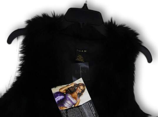 NWT Womens Black Faux Fur Sleeveless Open Front Vest Size Small image number 3