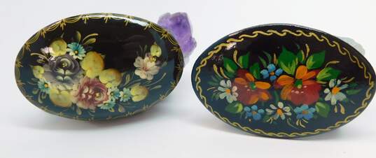 Vintage Russian Floral Hand Painted Brooches 13.2g image number 1
