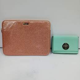 Kate Spade New York Rose Gold Glitter Laptop Cover and Small Mint Crossbody Bag