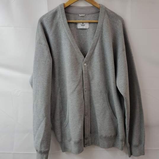 Reigning Champ Gray Cotton Snap Up V-Neck LS Sweater LG image number 1