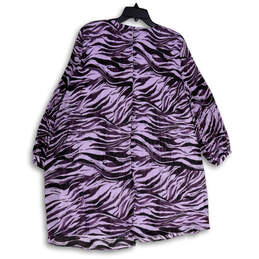 Womens Purple Printed Long Sleeve Round Neck Back Keyhole Mini Dress Size L alternative image