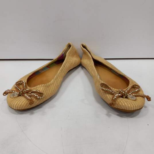 Womens Brown Slip On Low Top Beaded Lace Leena Straw Ballet Flats Size 7B image number 1