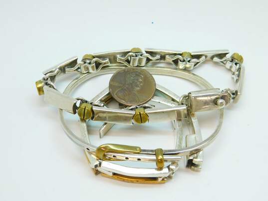 Taxco Sterling Silver & Brass Modernist Bracelets 84.6g image number 9
