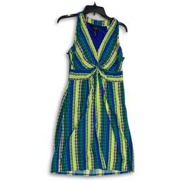 Laundry By Shelli Segal Womens Blue Green Sleeveless V-Neck Sheath Dress Size 8