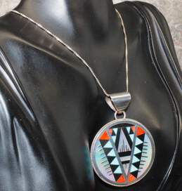 Zuni Artisan Leander & Lisa Othole Sterling Silver Pendant Necklace - 15.5g