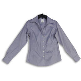 Womens Blue Spread Collar Long Sleeve Button-Up Shirt Size 6