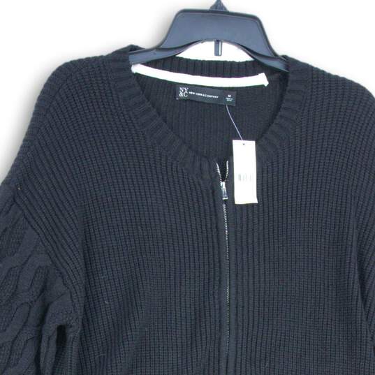 NWT New York & Company Womens Black Knitted Full-Zip Cardigan Sweater Size M image number 3
