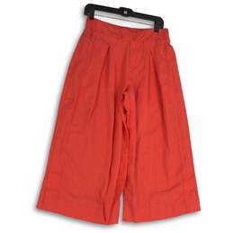 NWT Athleta Womens Red Playa Linen Wide Leg Elastic Waist Cropped Pants Size 10
