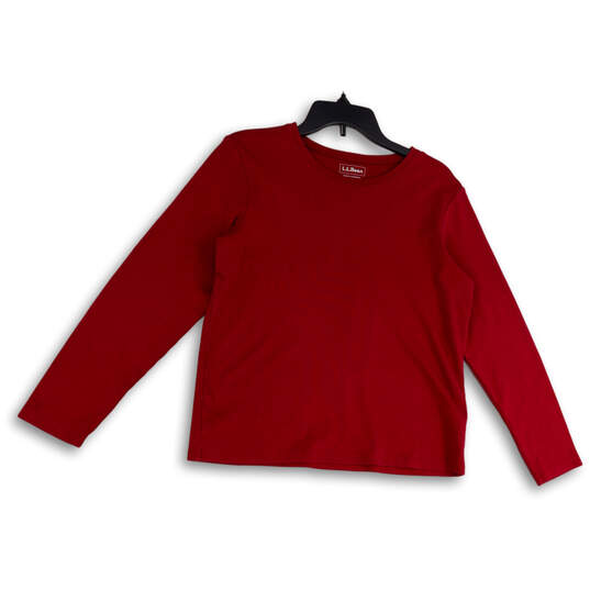 Womens Red Round Neck Long Sleeve Stretch Pullover T-Shirt Size Medium image number 1
