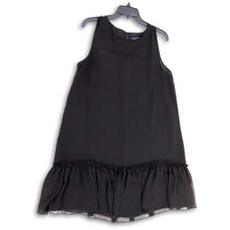 Womens Black Pleated Hem Round Neck Sleeveless Back Button Mini Dress Sz 14