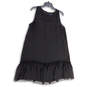Womens Black Pleated Hem Round Neck Sleeveless Back Button Mini Dress Sz 14 image number 1