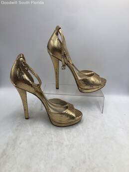 Michael Kors Womens Gold Leather Peep Toe Stiletto Platform Heels Size 8.5M alternative image