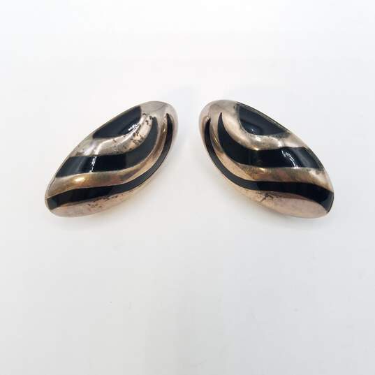 Mexico - TA - 150 Sterling Silver Onyx Modernist Oval Post Earrings 20g image number 4