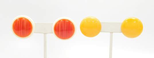 VNTG Mid Century Red, White & Orange Button Clip Earrings image number 1