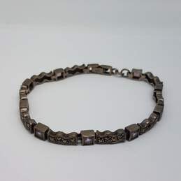 Sterling Silver Amethyst Marcasite Link 8 Inch Bracelet 16.8g