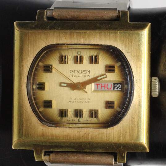 Vintage Gruen Precision Autowind Swiss Made 17 Jewels Automatic Men's Watch - 0.3g FOR REPAIR image number 5