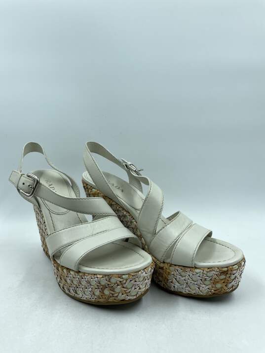 Authentic Prada Pale Gray Wedge Sandals W 10 image number 3