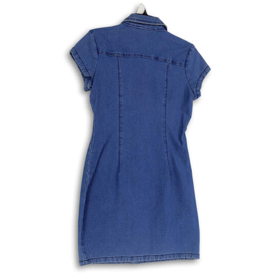 NWT Womens Blue Denim Fronts Pockets Medium Wash Collared A-Line Dress Sz M image number 2