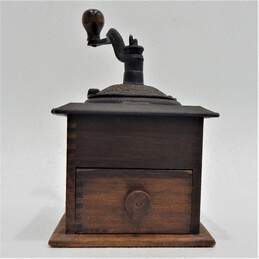 Vintage Iron Coffee Grinder Hand Crank Solid Wood Box w/ Drawer alternative image