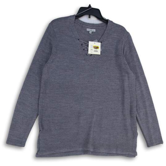 NWT Croft & Barrow Womens Gray Long Sleeve V-Neck Pullover Sweater Size XL image number 1