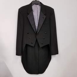 Mens Black Pockets Long Sleeve Double Breasted Collared Tailcoat Size 39L