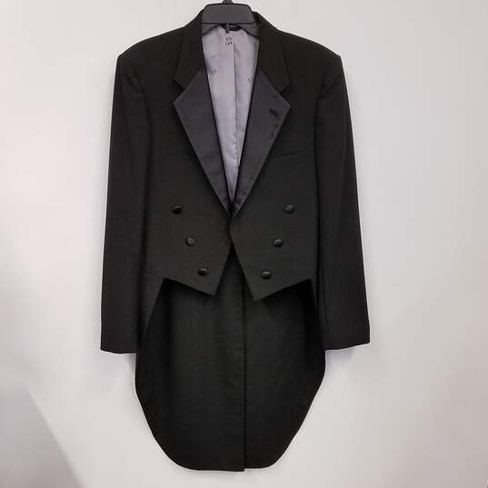 Mens Black Pockets Long Sleeve Double Breasted Collared Tailcoat Size 39L image number 1