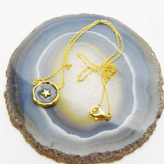 Azuni & Contemporary Goldtone Hammered Discs & Chalcedony Bead  & Star Pendant Necklaces & Labradorite Mother of Pearl & Stars Bracelets 63.5g image number 5
