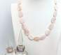 Romantic 925 Pink Mother of Pearl Ovals Beaded Necklace & Rose Quartz Cubic Zirconia Halo & Shell Scrolled Rings 37.3g image number 1