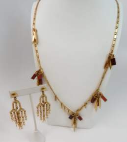 J Crew Gold Tone Icy Dangle Necklace & Earrings 106.6g