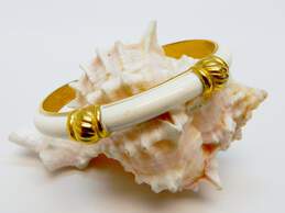 Vintage Crown Trifari White Enamel & Gold Tone Rope Accent Cuff Bracelet 30.4g