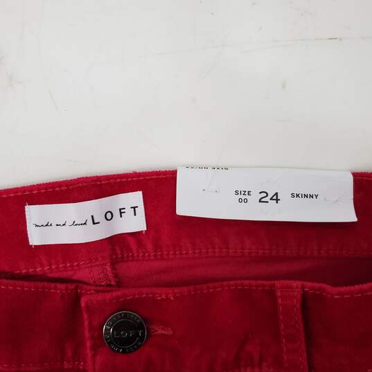 NWT LOFT WM's Red Velvety Skinny Pants Size 24/ 24 image number 4
