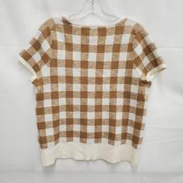 Madewell WM's Crop Square Neck Tan & White Checker Blouse Top Size XL alternative image
