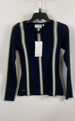 NWT Lacoste Womens Blue Long Sleeve Crew Neck Knitted Pullover Sweater Size 32