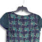 NWT Womens Blue Green Round Short Sleeve Neck Back Zip Sheath Dress Sz 14P image number 4