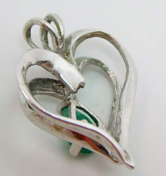 14K White Gold Emerald Faceted Teardrop Layered Open Heart Pendant 2.0g image number 2