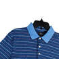 Mens Blue Striped Pointed Collar Button Short Sleeve Polo Shirt Size M image number 3