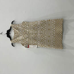 NWT Womens Beige White Geometric Waist Belt Back Zip A-Line Dress Size 6P alternative image