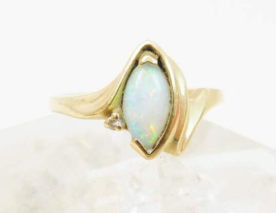 14K Yellow Gold Marquise Cut Opal Diamond Accent Ring 3.7g image number 1