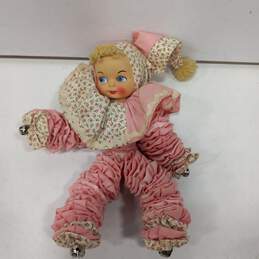 Vintage Crown Yo-Yo Girl Rag Doll with Bells in Pink Floral Outfit