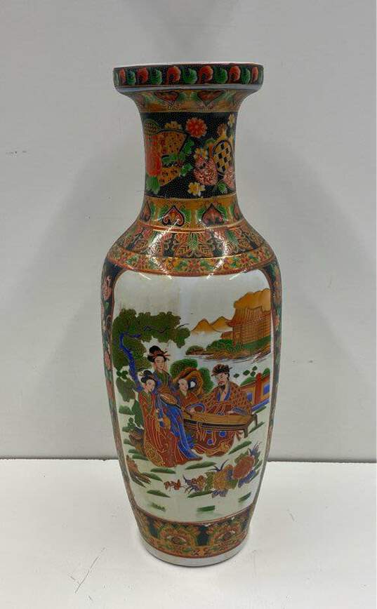Oriental Ceramic Floor Vase 24 Inch Tall Asian Mural Floor Vase image number 3