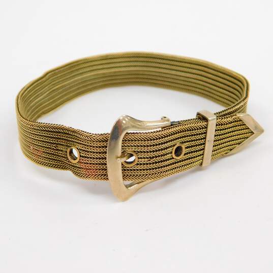Vintage 14K Yellow Gold Mesh Chain Belt Buckle Bracelet 19.4g image number 3