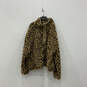 NWT Womens Brown Tahoe Teddy Cheetah Print Long Sleeve Snap Jacket Size 3X image number 1