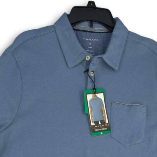 NWT Mens Blue Spread Collar Short Sleeve Chest Pocket Polo Shirt Size XL image number 3