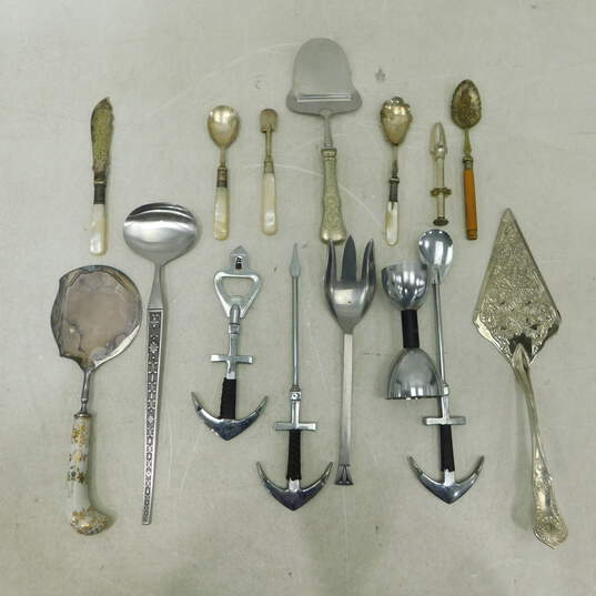 Assorted Vintage Serving Utensils Olive Sugar Tongs Cocktail Tools Mother of Pearl Silver image number 4