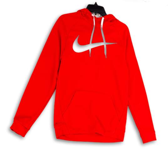 Mens Red Long Sleeve Kangaroo Pocket Stretch Pullover Hoodie Size Small image number 1