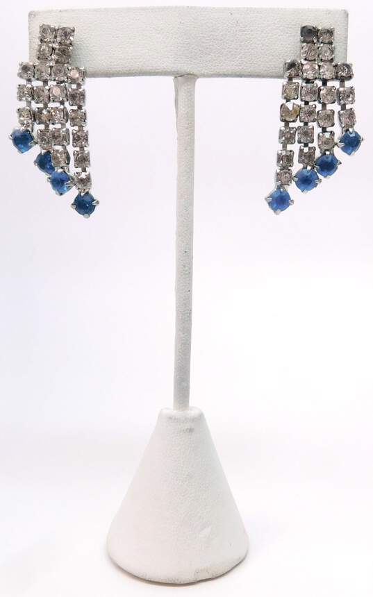 Vintage Pell & Fashion Variety Clear & Blue Rhinestone Silver Tone Clip-On & Screw-Back Earrings 50.3g image number 2