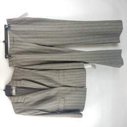 Travis Ayers Studio Women Grey Brown Multistripe 2 Piece Pants Suit Blazer Dress Pants L 12 NWT
