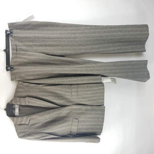 Travis Ayers Studio Women Grey Brown Multistripe 2 Piece Pants Suit Blazer Dress Pants L 12 NWT image number 1